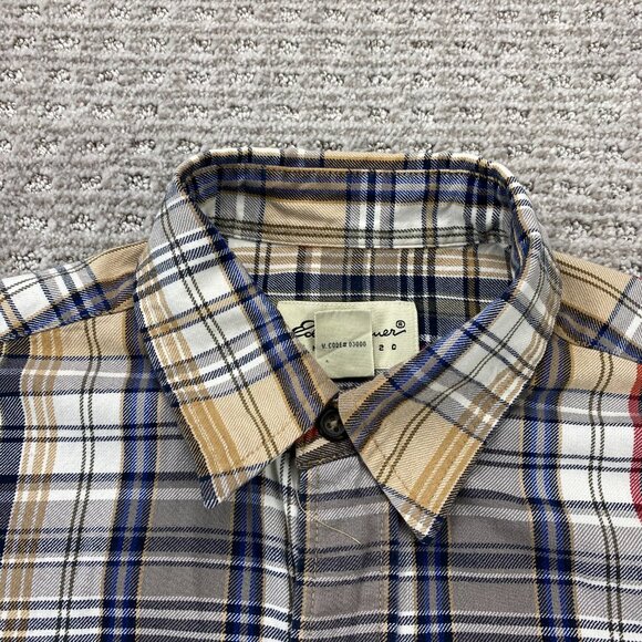 Vintage Eddie Bauer Plaid Shirt Men Small S Brown White Black Preppy Button Up - Picture 4 of 8